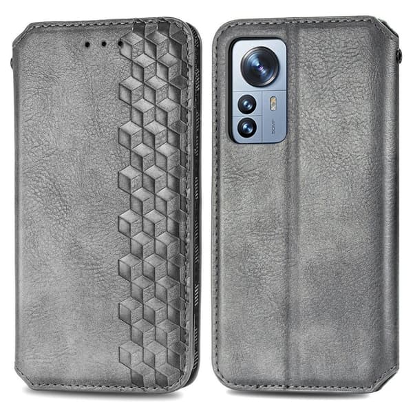 Skinn-etui med stilfult rombeavtrykk for Xiaomi 12 Pro - Grå Silver grey
