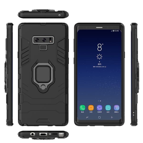 Samsung Galaxy Note9 mobilskal silikon plast metall ringhållare stående - Svart Svart