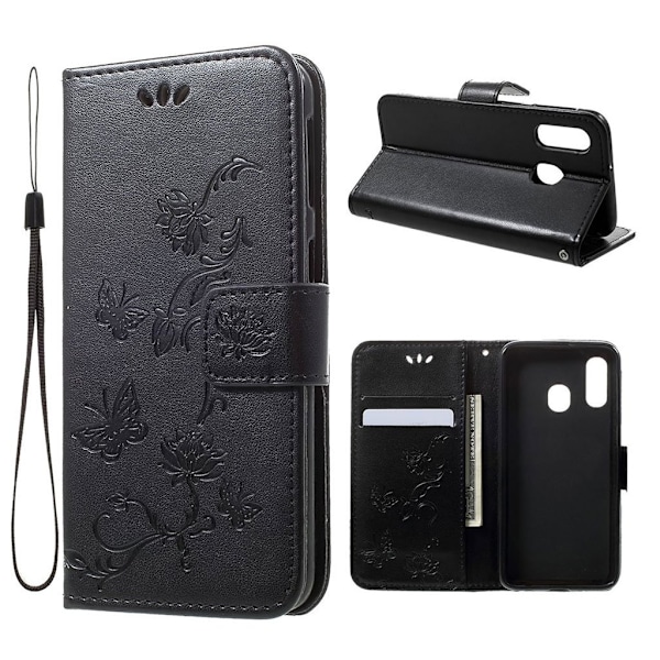 Butterfly läder Samsung Galaxy A40 fodral - Svart Svart