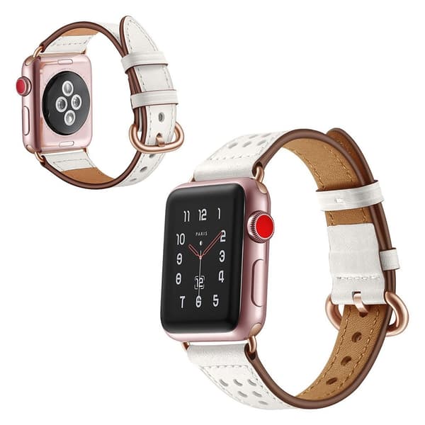 Apple Watch Series 5 40mm quality ægte læder Urrem - Hvid White