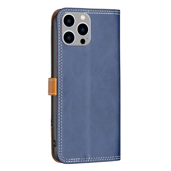 BINFEN kaksivärinen nahkakotelo iPhone 14 Pro Max - Sininen Blue