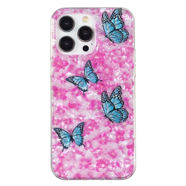 Marble iPhone 13 Pro Etui - Sommerfugl og Blomst Pink