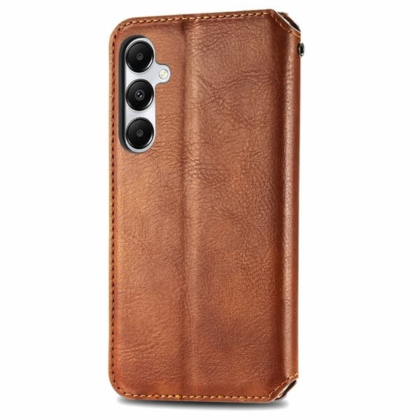 Läder Samsung Galaxy A35 fodral med romb-design - Brun Brun