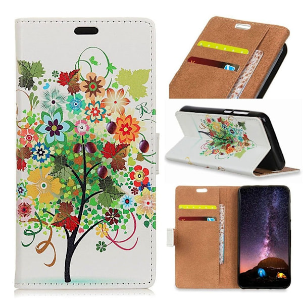 iPhone Xs Max Kuviollinen Synteetti Nahkainen Lompakko Kotelo Korttipaikoilla - Värikäs Kukkiva Hedelmä Puu Multicolor