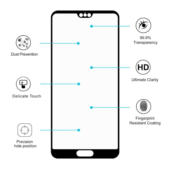 Huawei P20 HAT PRINCE Arc Edge Kokopeittävä Liimattava Karkaistu Lasi Näytön Suojakalvo - Transparentti 0.26mm Transparent