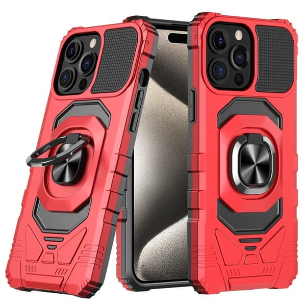Slitesterk hardplastdeksel med myk innside og støtte for iPhone 15 Pro Max - Rød Red