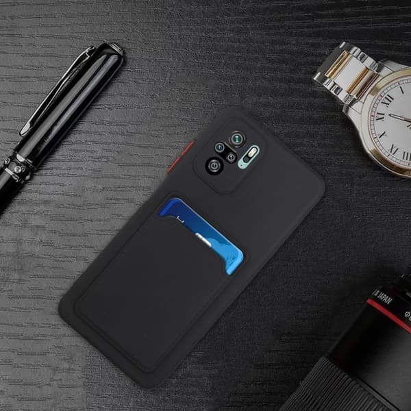 Card Holder Deksel til Xiaomi Redmi Note 10 / Note 10s - Svart Black
