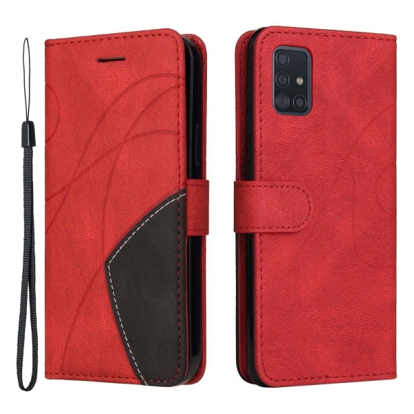 Texturerat läder Samsung Galaxy A51 fodral med handledsband - Rö Röd