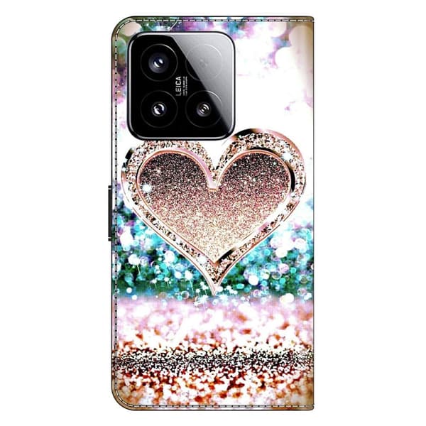 Xiaomi 15 Case 3D Pattern Vegansk Læder Wallet Phone Cover with Stand - Pink Diamanthjerte Pink