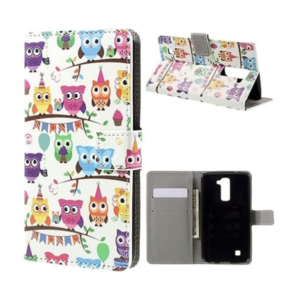 Hagerup LG K10 Nahkakotelo Korttitaskuilla - Pöllö Perhe Multicolor