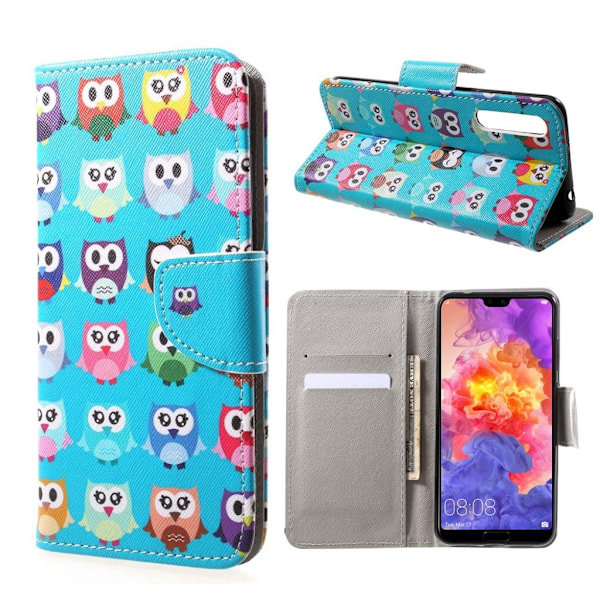 Huawei P20 Pro mønstret PU læder flip etui - mange ugler Multicolor