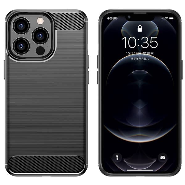1,8 mm kulfiber børstet tekstur Fleksibel Drop Resistant Phone Back Case Cover iPhone 13 Pro 6,1 tommer - Sort Black