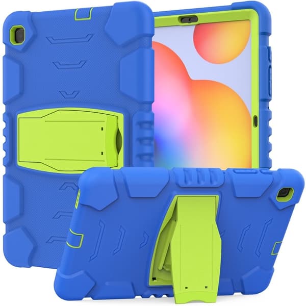 Samsung Galaxy Tab S6 Lite silikondeksel med kickstand - Blå / Lime Blue
