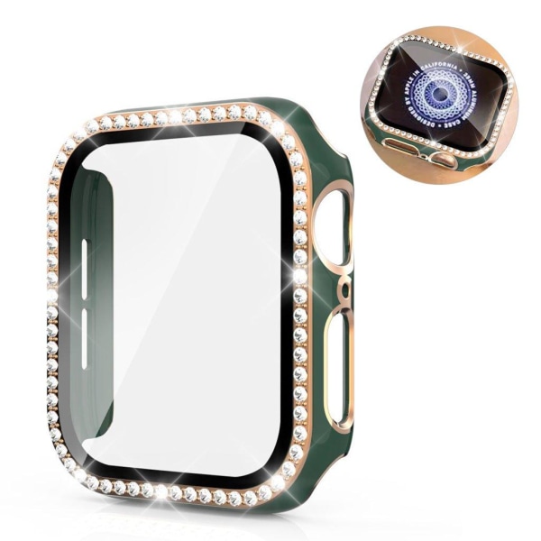 Apple Watch 44mm bi-color rhinestone cover + tempered glass - Green / Gold Grön