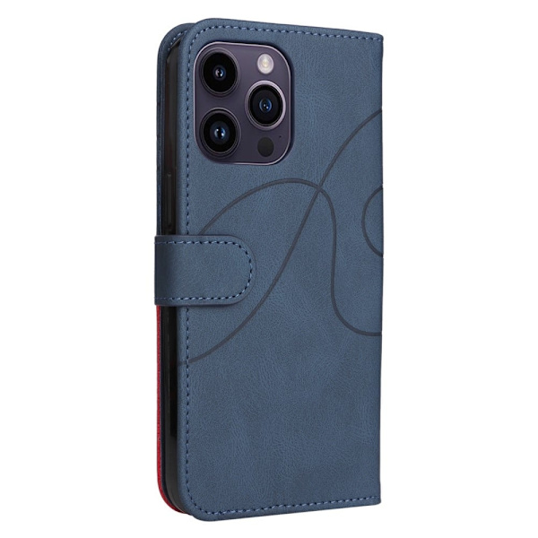 Teksturert læretui med stropp for iPhone 15 Pro Max - Blå Blue