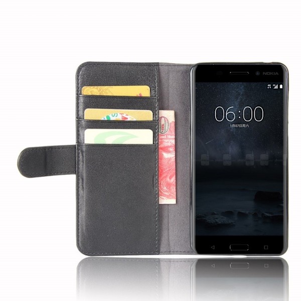 Nokia 6 laadukas nahkakotelo - Musta Black