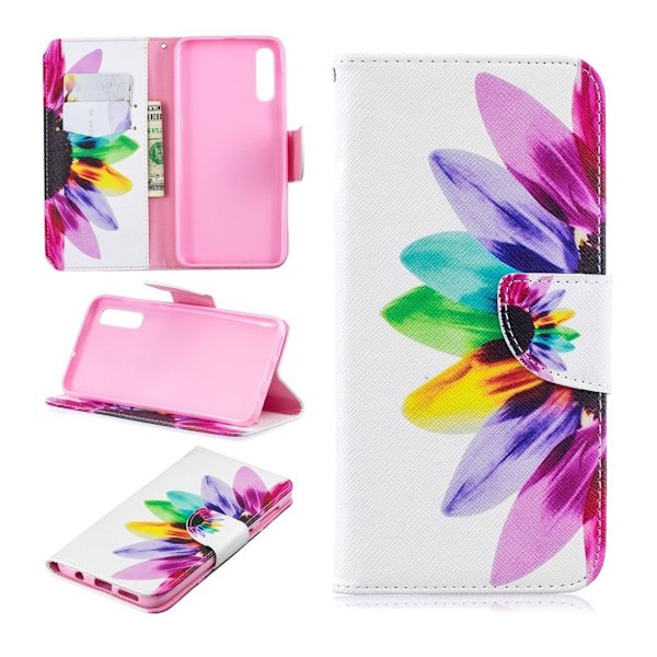 Samsung Galaxy A50 mønster læder etui - Kronblade mønster Multicolor