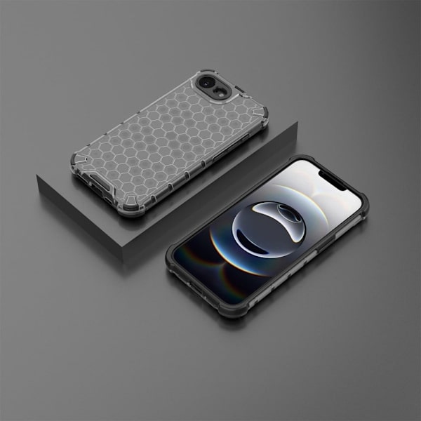iPhone 16e Etui PC + fleksibelt telefon cover Honeycomb Shape - Sort Black