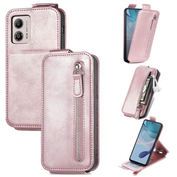 Vertical Flip Phone Etui med Zipper til Motorola Moto G53 - Rødguld Pink