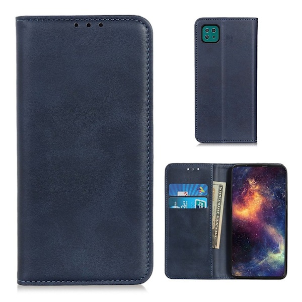 Wallet-style ægte Læder Flipcase til Samsung Galaxy A22 5G - Blå Blue