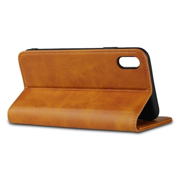 iPhone Xs Max magnetisk stander læder flip cover - Brun Brown