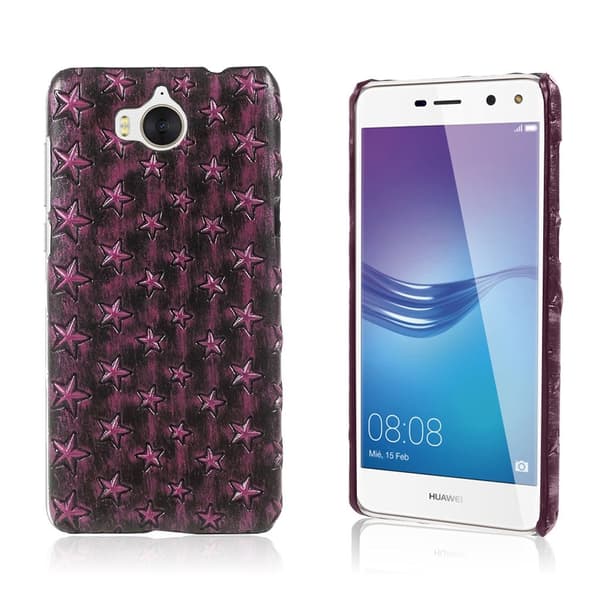 Huawei Y6 (2017) Deksel laget av plastikk og kunstlær – Rosa med stjerner Pink