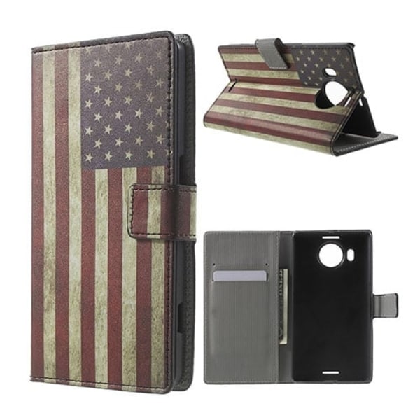 Moberg Microsoft Lumia 950 Xl Lær Etui - Vintage US Flag Multicolor