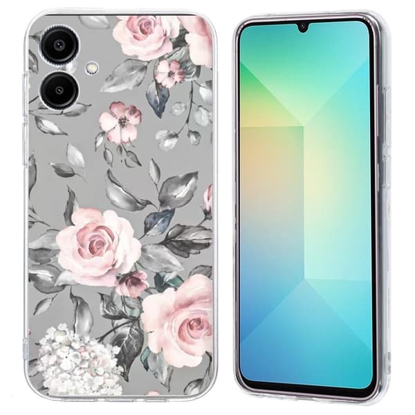 Vibe Samsung Galaxy A06 skal - Blommor Med Grå Bakgrund Silvergrå