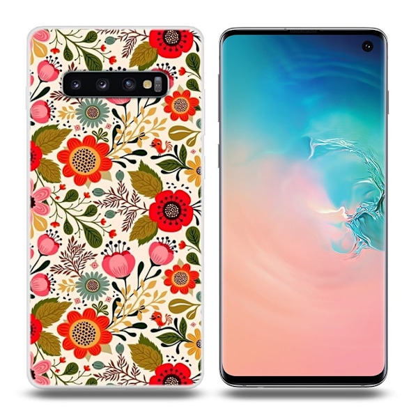 Samsung Galaxy S10 Plus mønstret etui - Livagtige Blomster Multicolor