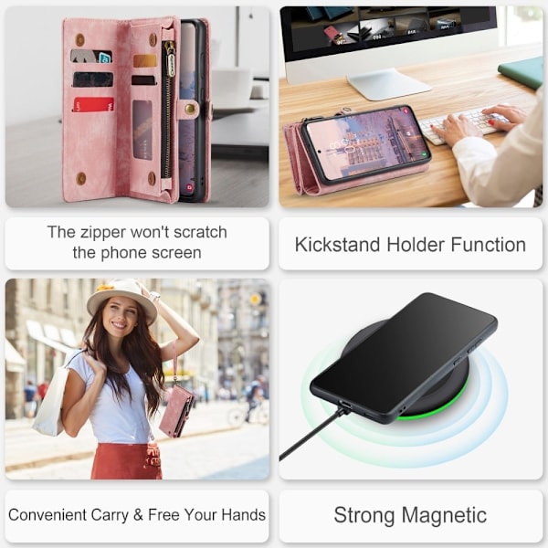 CaseMe Samsung Galaxy S23 Plus Pung med Lynlås - Lyserød Pink