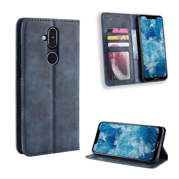 Nokia 8.1 vintagefodral i konstläder - Blå Blå