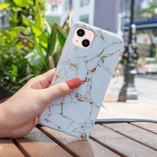 Marble iPhone 14 Etui - Hvit White