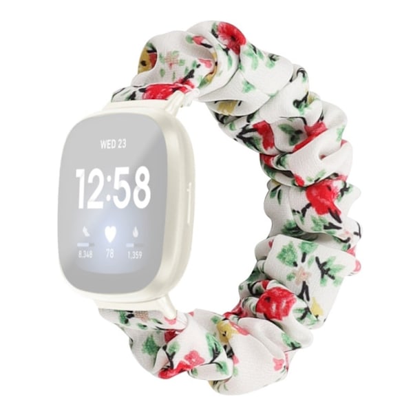 Fitbit Sense 2 / Versa 4 klockarmband med elastiskt tygmönster - Vit / Röd Blomma multifärg