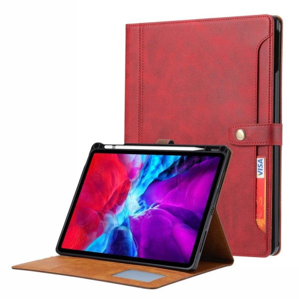 Stativ Pung Design Læder Tablet Beskyttende Cover med Pen Slot i Red