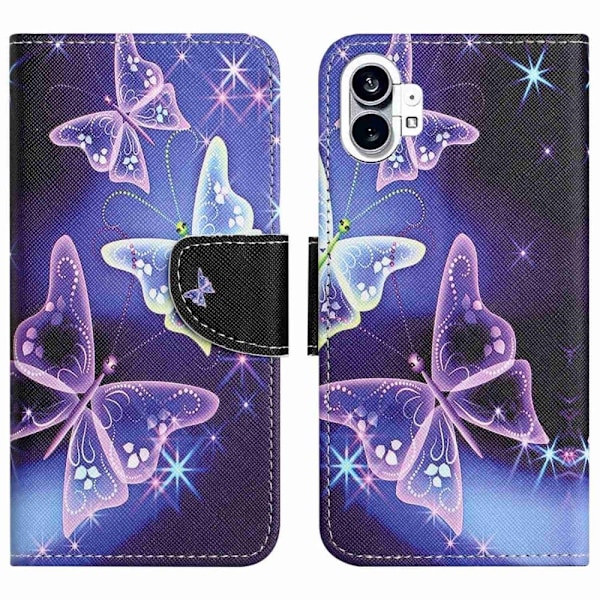 Wonderland Nothing Phone (1) Flip Etui - Sparkling Sommerfugle Purple