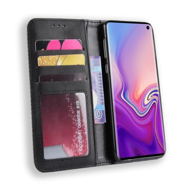 Samsung Galaxy S10e vintage tyylinen nahkainen flip suojakotelo - Musta Black
