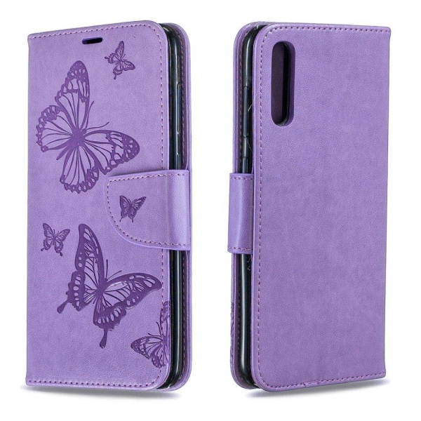 Butterfly läder Samsung Galaxy A70 fodral - Lila Lila