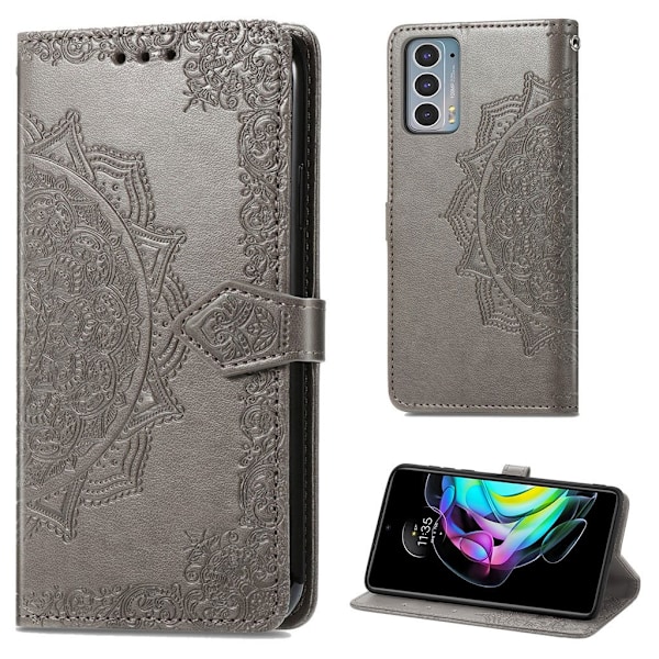 Mandala läder Motorola Edge 20 fodral - Silver/Grå Silvergrå