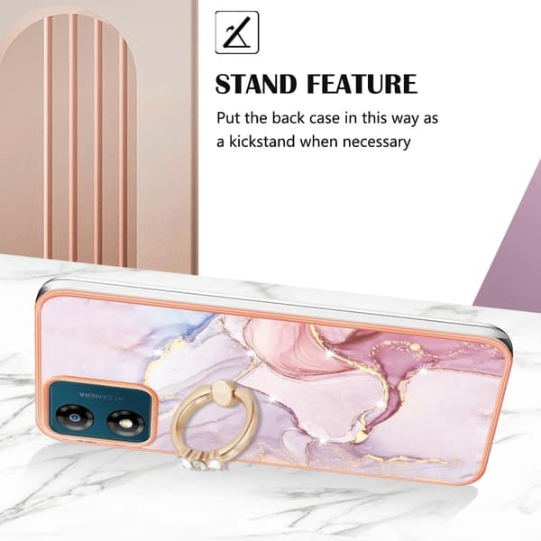 Marmormönstrat Motorola Moto E13 skal med ringhållare Rosa