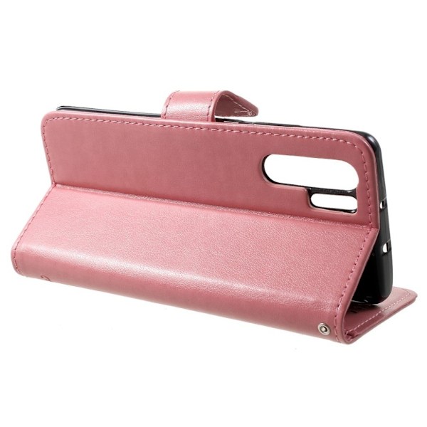 Huawei P30 Pro trykt sommerfugl blomster læder flip etui - Lyserød Pink