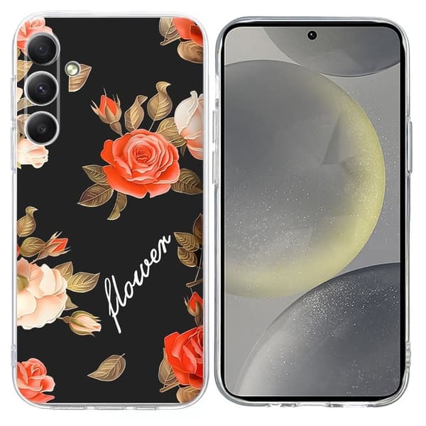 Vibe Samsung Galaxy S24 cover - Blomster På Sort Baggrund Black
