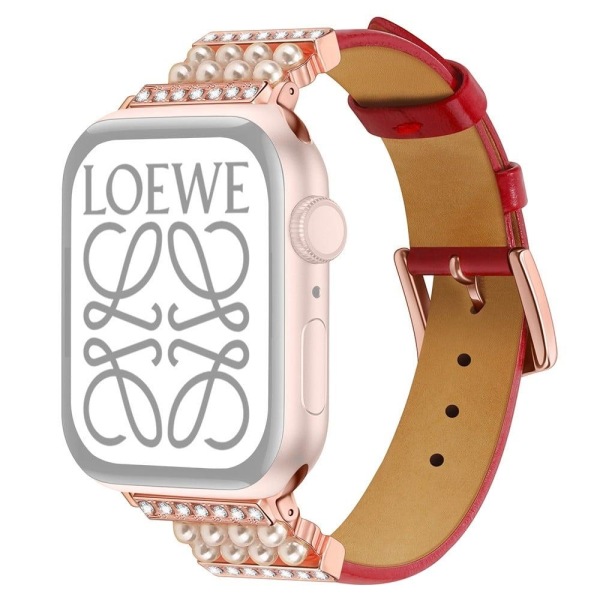 Apple Watch (41mm) urrem i ægte læder med rhinestone-dekor - Rød Red