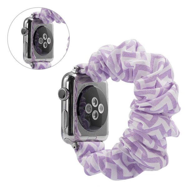 Apple Watch Series 5 44mm stof Mønster urrem - Lilla Bølgede Lin Purple