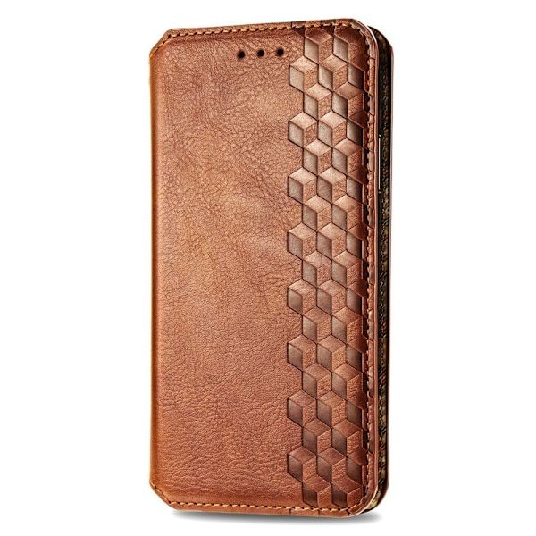 Læder Etui med A Stilfuldt Rhombus Tryk til Motorola Moto G23 / G13 - Brun Brown