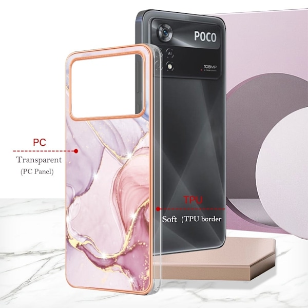 Marmormotiv Xiaomi Poco X4 Pro 5G skal - Lila / Rosa Marmor Rosa