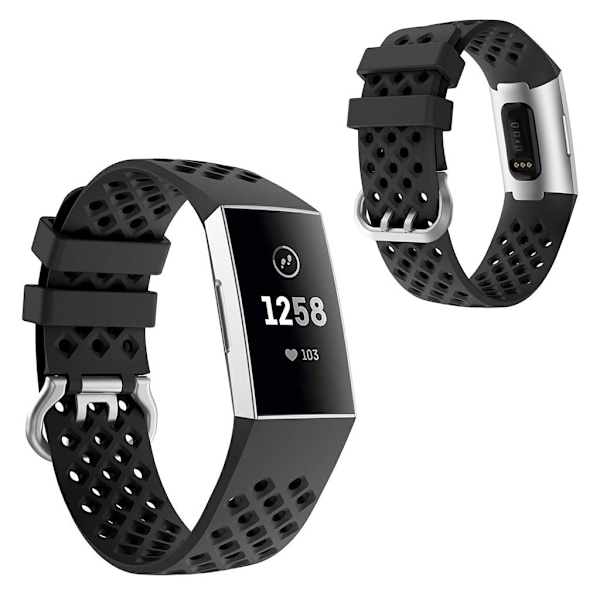 Fitbit Charge 4 / 3 square hole silicone watch band - Black Svart