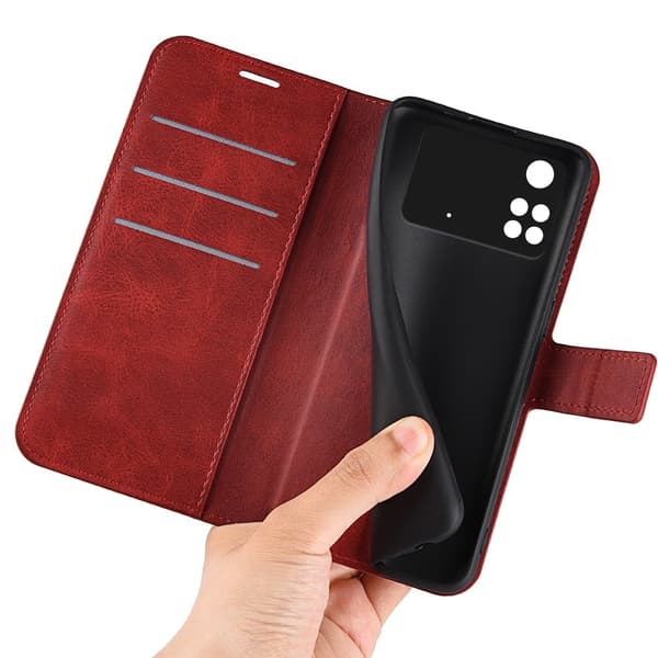 Skinn-etui i lommebok-stil for Xiaomi Poco M4 Pro - Rød Red