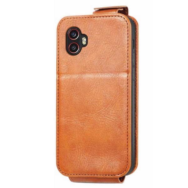 Vertical Flip Phone Etui med Zipper til Samsung Galaxy Xcover 6 Brown