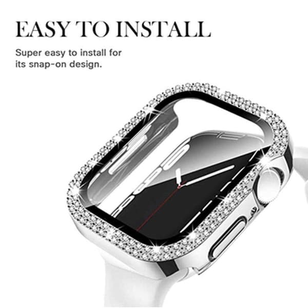 Apple Watch Series 9 8 7 41mm Watch Case Rhinestone Electroplating Frame with Tempered Glass Film - Blue Blå