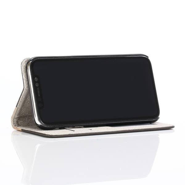 iPhone Xs Max flip cover i læder med træstruktur - Sort Black